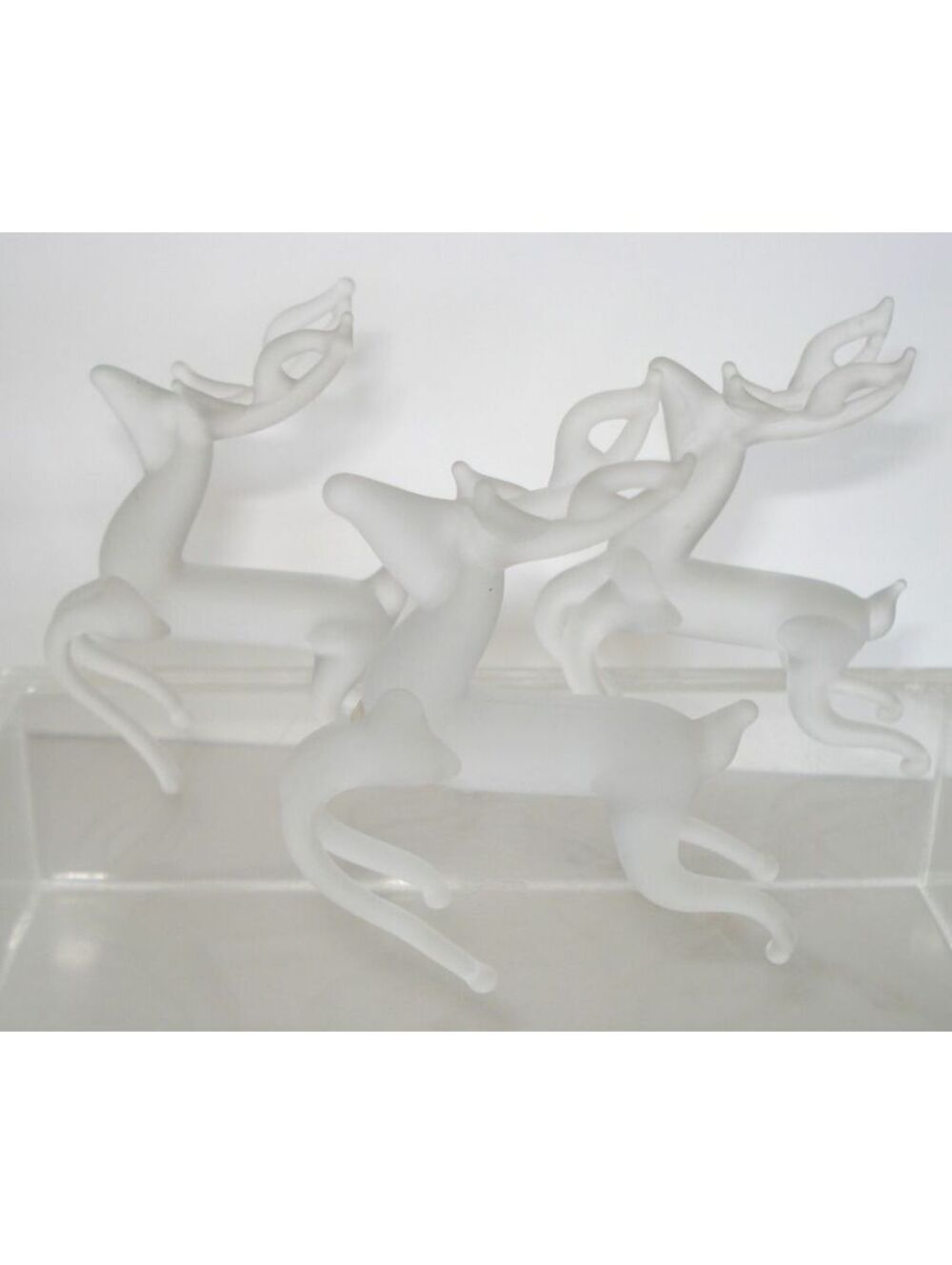 Three Vintage Handmade Silvestri Frosted Glass Reindeers / Deer